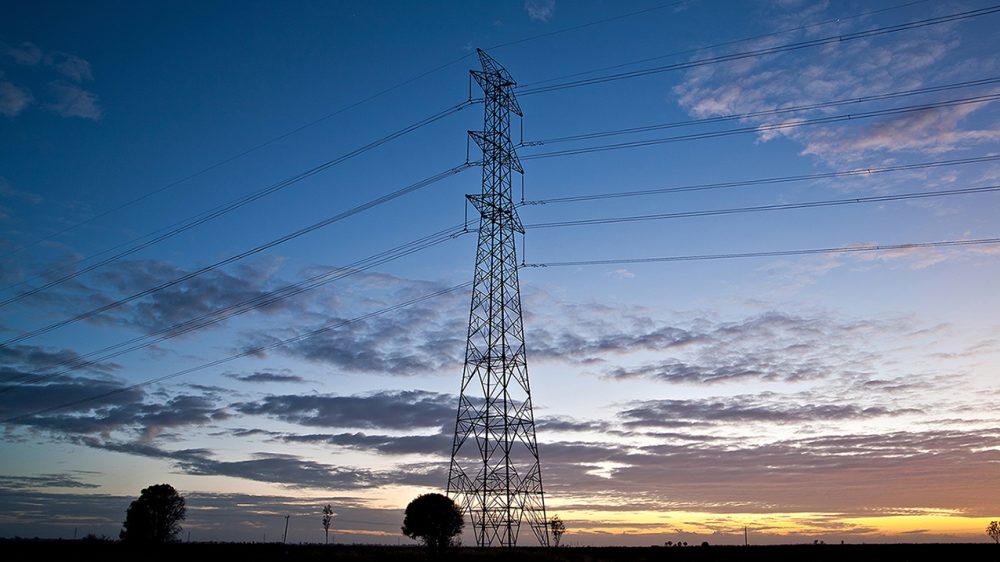 Copper string across the blue and sunset sky
