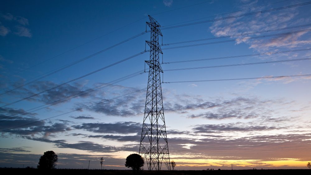 Copper string across the blue and sunset sky