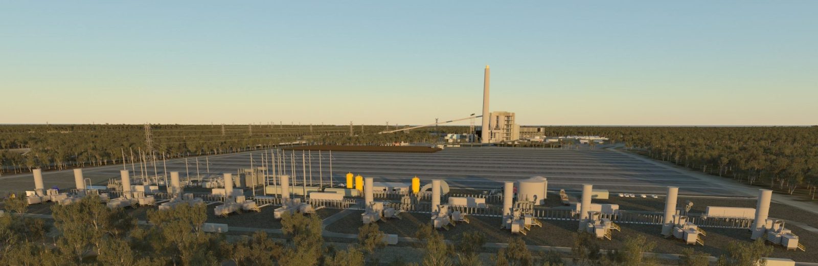 Aerial landscape shot of a gas and coal power station